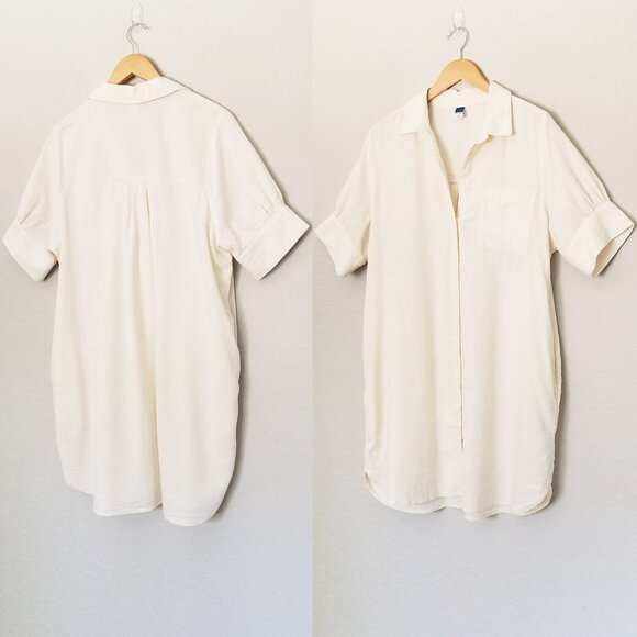 OLD NAVY Linen-Blend Shirt Dress Size L Creme De La Crème Beach Summer Everyday - Picture 16 of 16